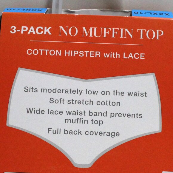 Blissful Benefits by Warner's 3 Pack Women's XXXL (10) Cotton Hipster With Lace - Picture 4 of 7